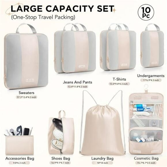 OlarHike 10 Set Compression Packing Cubes Travel Organizer Luggage Bags - Picture 2 of 8